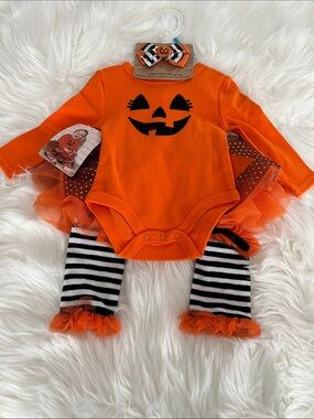 Orange 4 PC  Pumpkin Jack-O'-Lantern Costume 6 Months